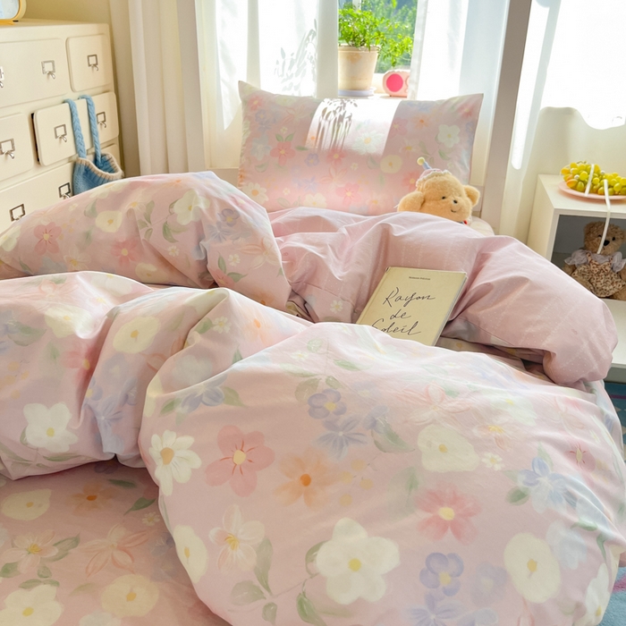 91家纺网 家纺一手货源 找家纺 寻米 2025新款全棉印花学生季学生三件套 春日暖阳-粉