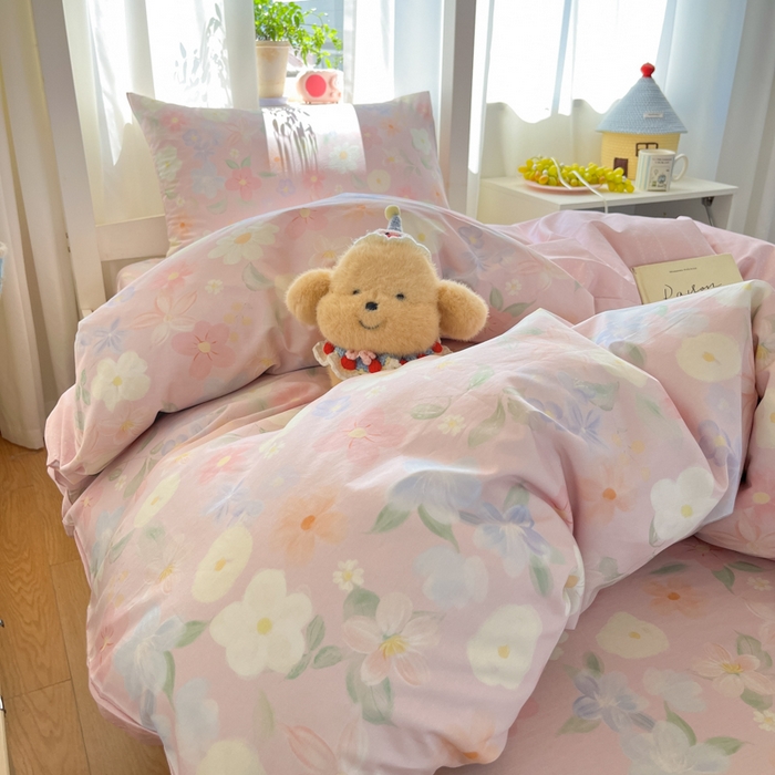 91家纺网 家纺一手货源 找家纺 寻米 2025新款全棉印花学生季学生三件套 春日暖阳-粉