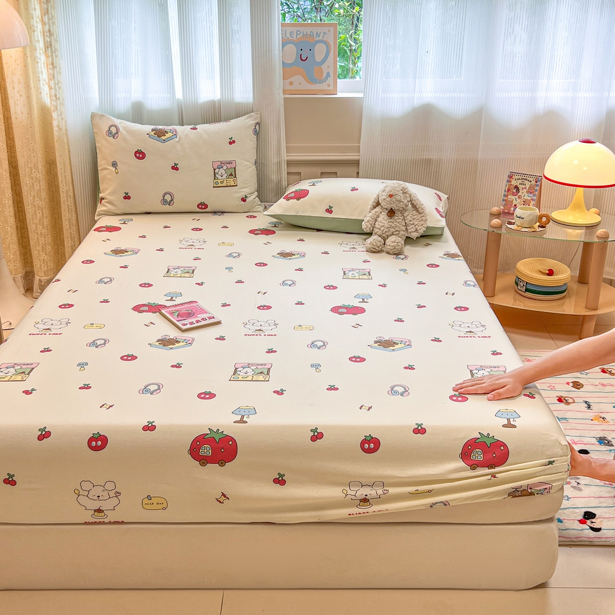 91家纺网 家纺一手货源 找家纺 呗旺鹿 2025新款40s全棉纯棉卡通印花学生系列单品床笠 床笠单件 熊熊酱