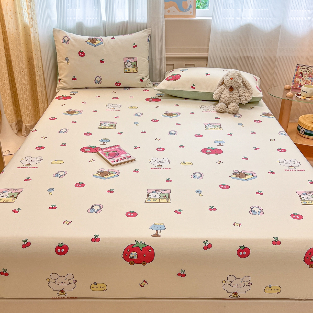 91家纺网 家纺一手货源 找家纺 呗旺鹿 2025新款40s全棉纯棉卡通印花学生系列单品床笠 床笠单件 熊熊酱