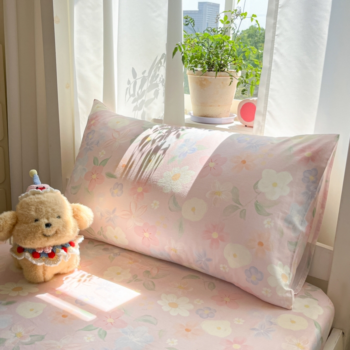 91家纺网 家纺一手货源 找家纺 寻米 2025新款全棉印花学生季学生三件套 春日暖阳-粉