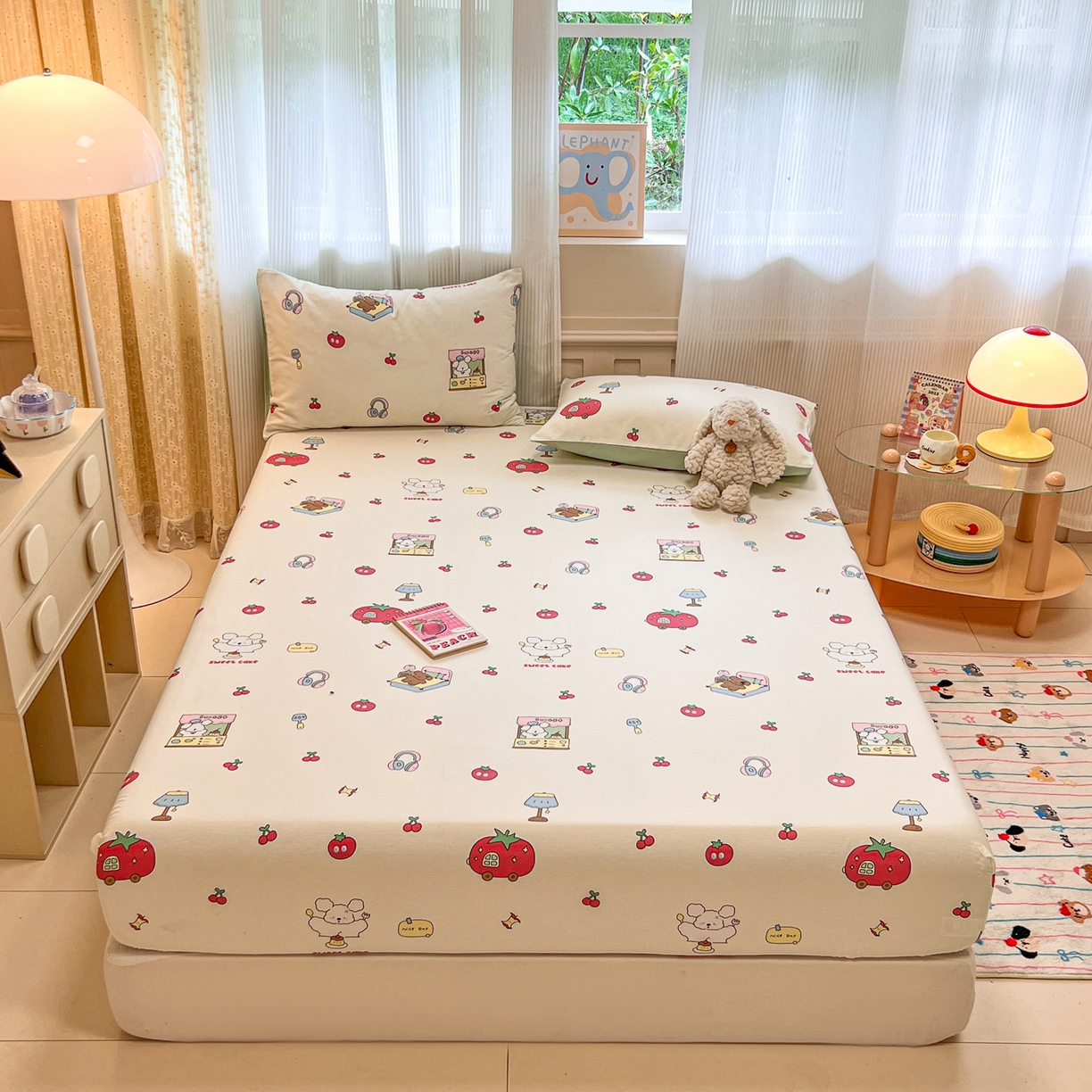 91家纺网 家纺一手货源 找家纺 呗旺鹿 2025新款40s全棉纯棉卡通印花学生系列单品床笠 床笠单件 熊熊酱