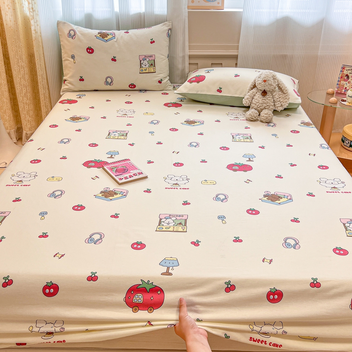 91家纺网 家纺一手货源 找家纺 呗旺鹿 2025新款40s全棉纯棉卡通印花学生系列单品床笠 床笠单件 熊熊酱