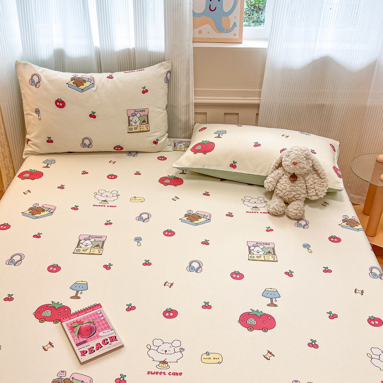 91家纺网 家纺一手货源 找家纺 呗旺鹿 2025新款40s全棉纯棉卡通印花学生系列单品床笠 床笠单件 熊熊酱