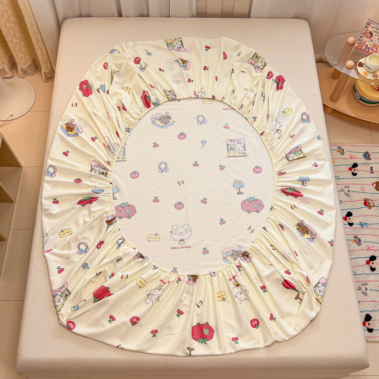 91家纺网 家纺一手货源 找家纺 呗旺鹿 2025新款40s全棉纯棉卡通印花学生系列单品床笠 床笠单件 熊熊酱