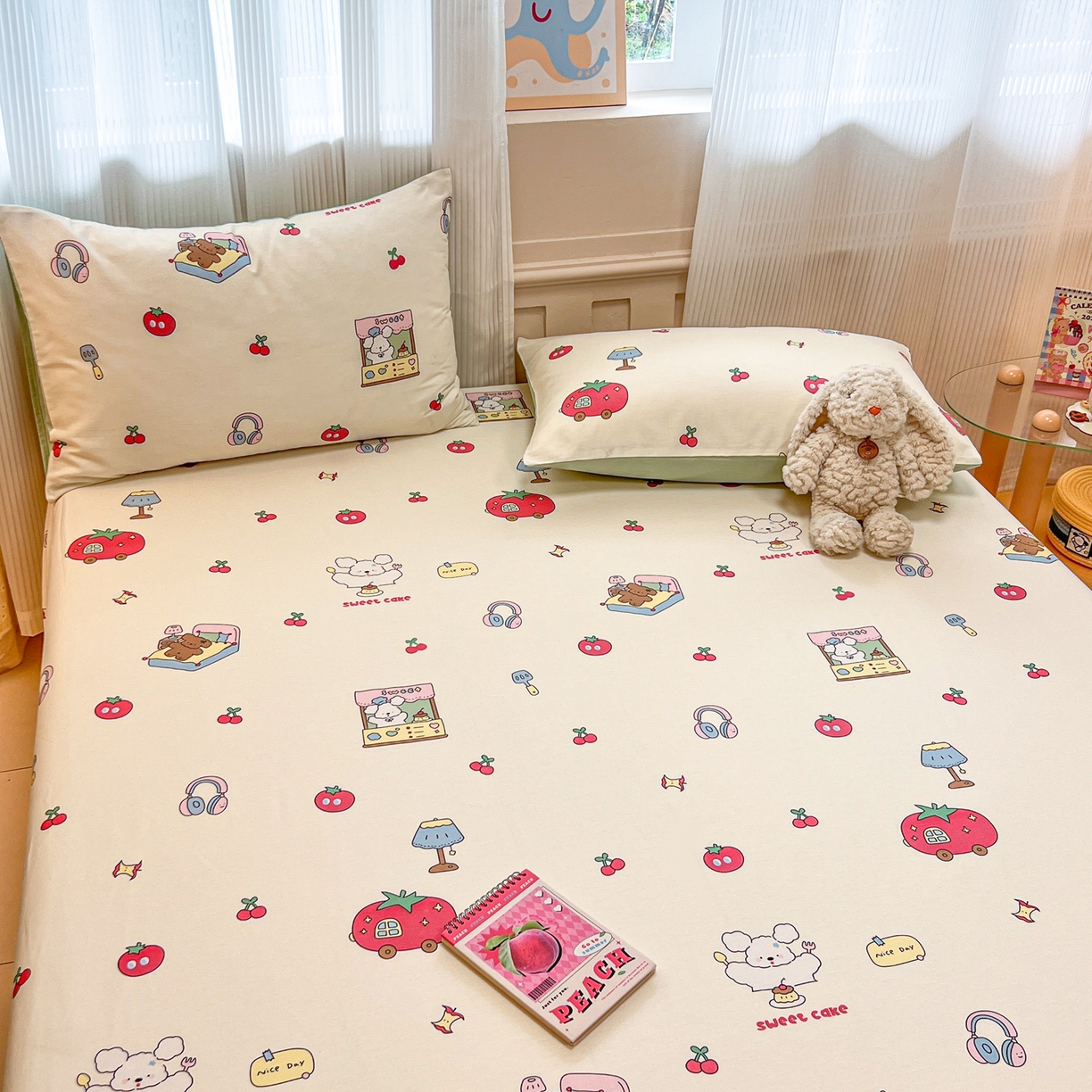 91家纺网 家纺一手货源 找家纺 呗旺鹿 2025新款40s全棉纯棉卡通印花学生系列单品床笠 床笠单件 熊熊酱