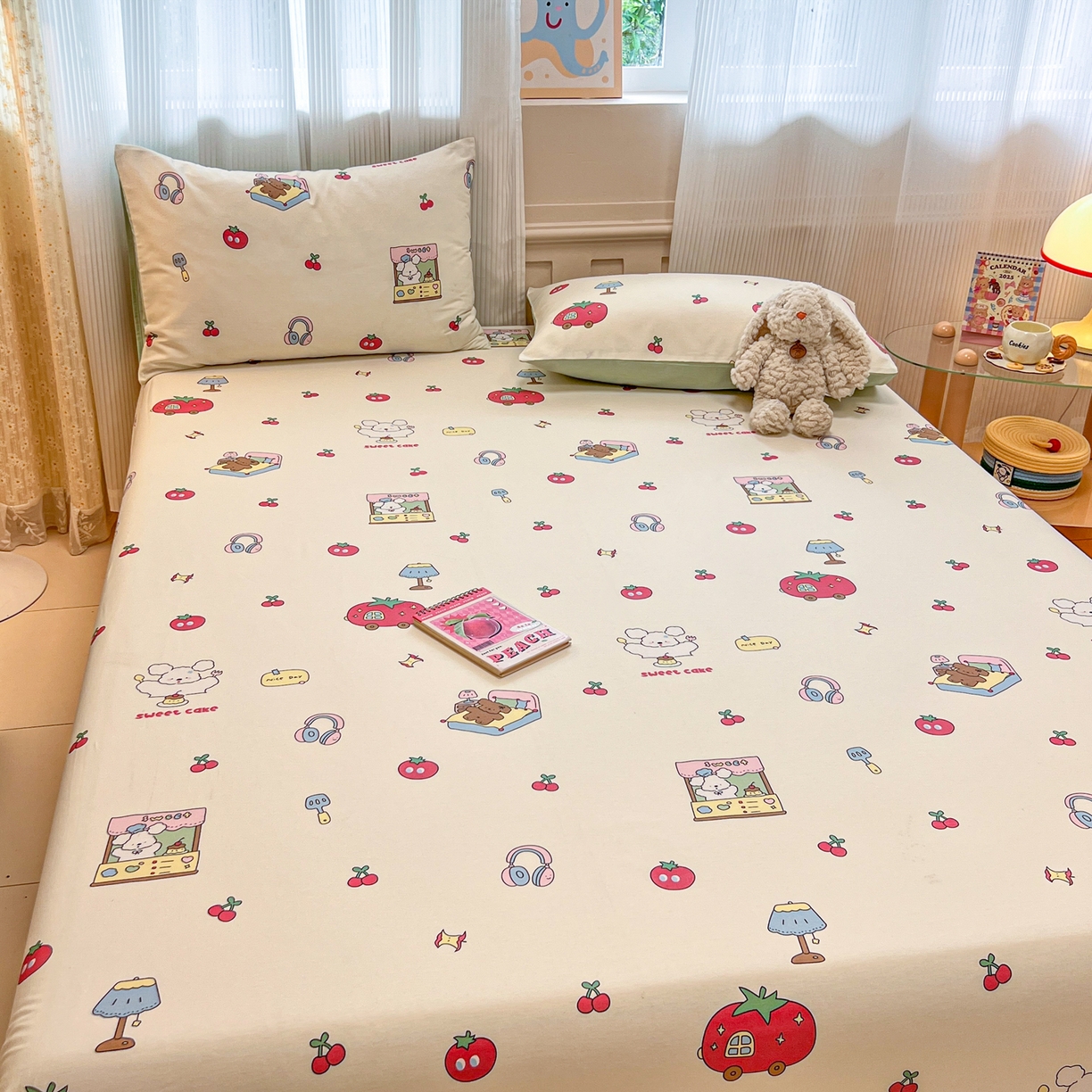 91家纺网 家纺一手货源 找家纺 呗旺鹿 2025新款40s全棉纯棉卡通印花学生系列单品床笠 床笠单件 熊熊酱