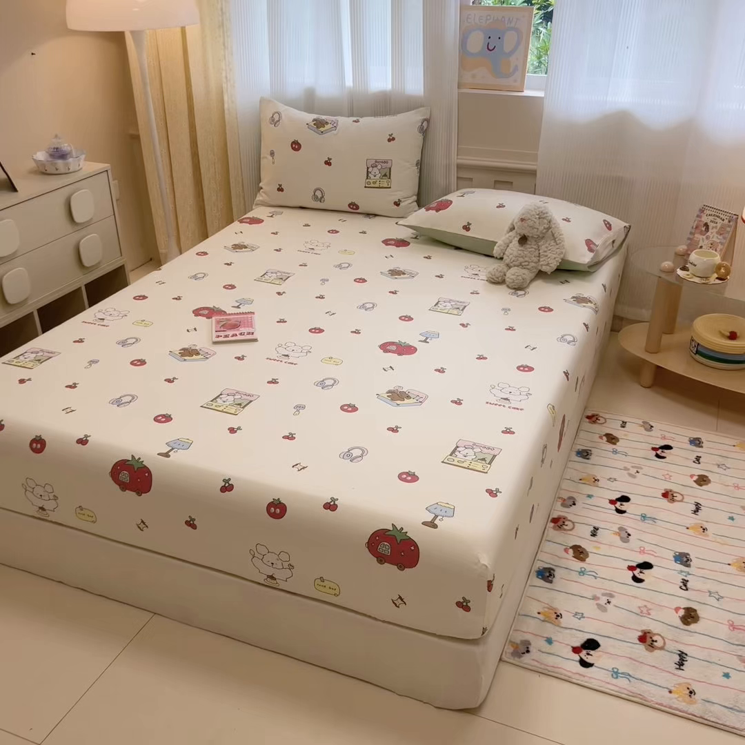 91家纺网 家纺一手货源 找家纺 呗旺鹿 2025新款40s全棉纯棉卡通印花学生系列单品床笠 床笠单件 熊熊酱