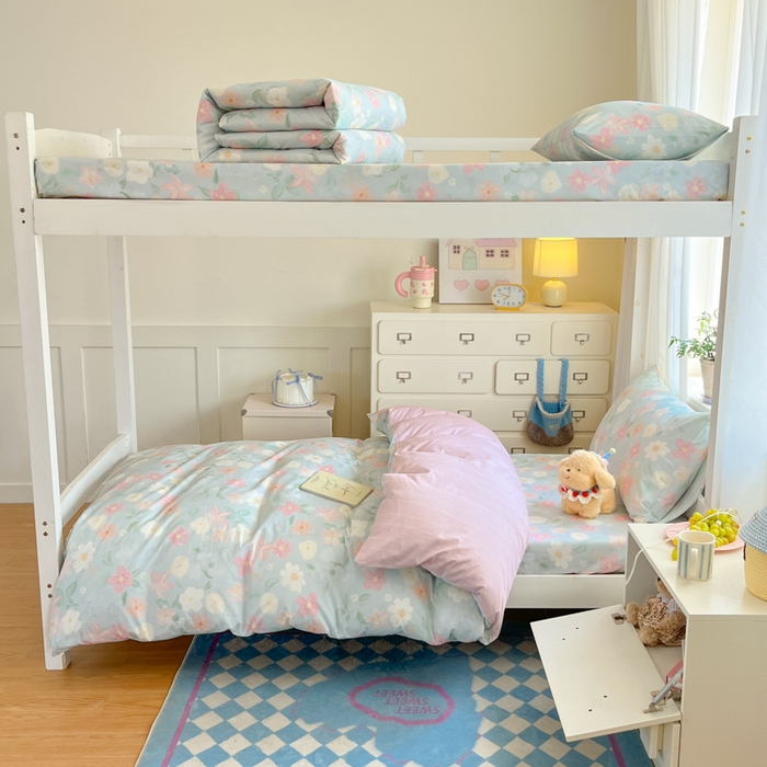 91家纺网 家纺一手货源 找家纺 寻米 2025新款全棉印花学生季学生三件套 春日暖阳-兰