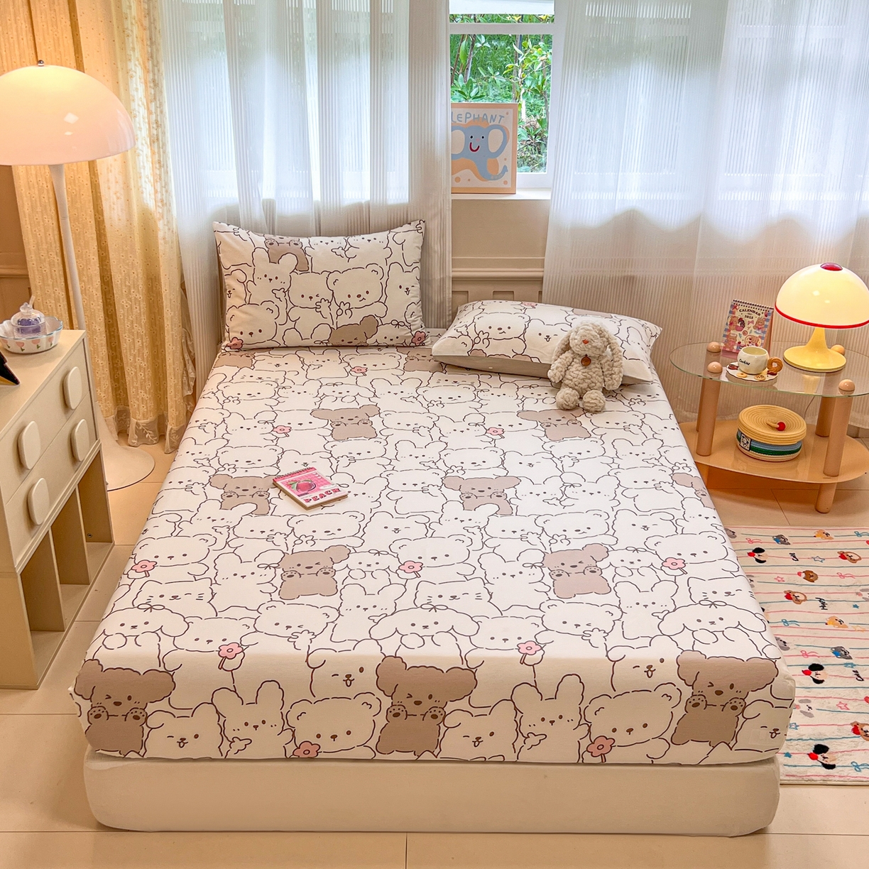 91家纺网 家纺一手货源 找家纺 呗旺鹿 2025新款40s全棉纯棉卡通印花学生系列单品床笠 床笠单件 耶耶熊