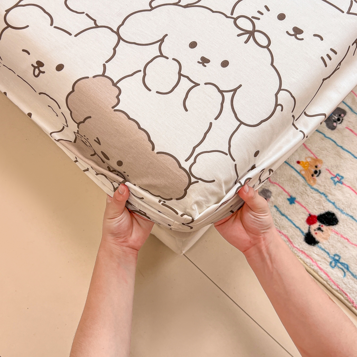 91家纺网 家纺一手货源 找家纺 呗旺鹿 2025新款40s全棉纯棉卡通印花学生系列单品床笠 床笠单件 耶耶熊