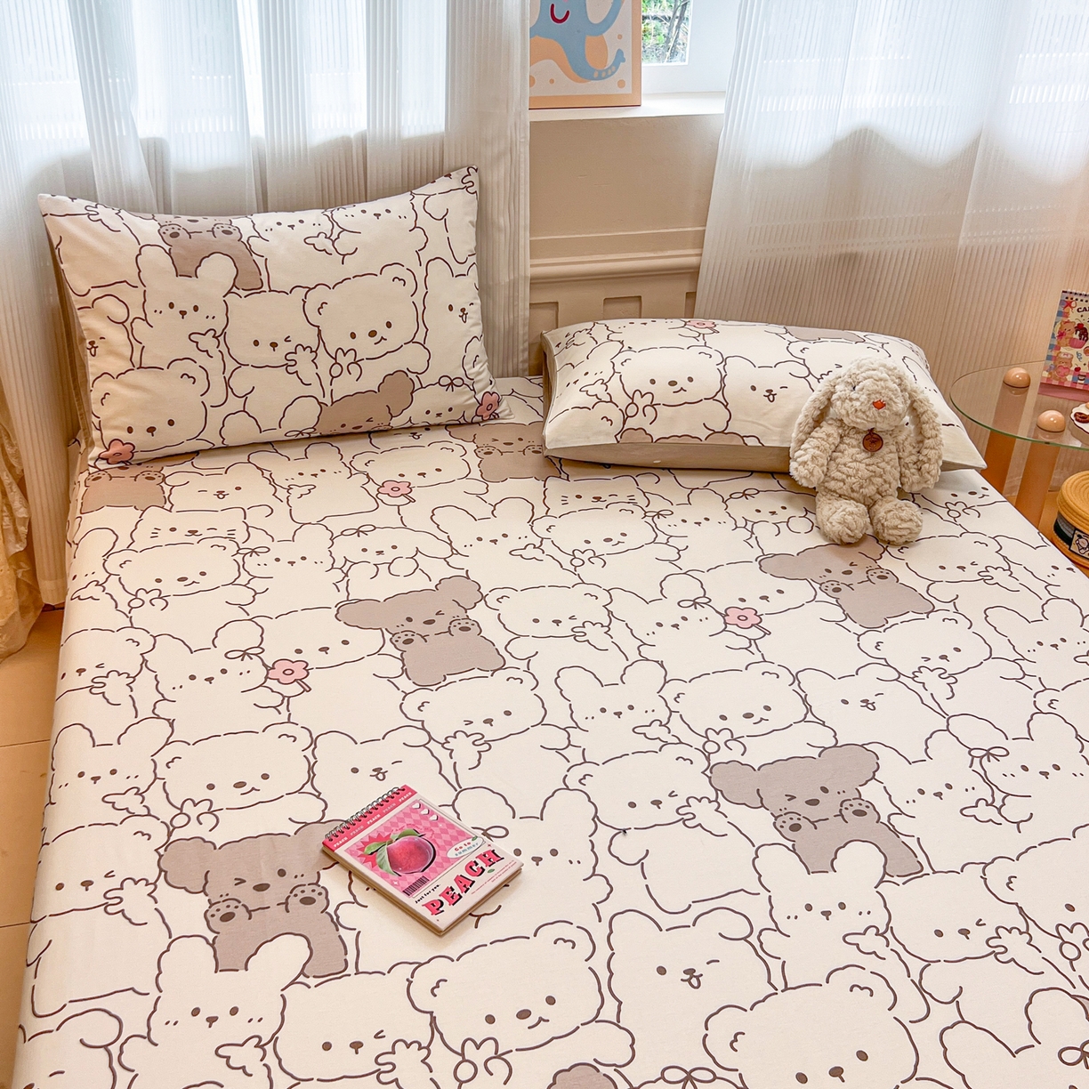 91家纺网 家纺一手货源 找家纺 呗旺鹿 2025新款40s全棉纯棉卡通印花学生系列单品床笠 床笠单件 耶耶熊