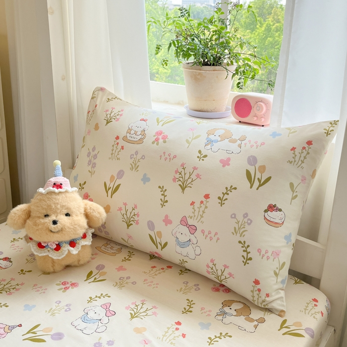 91家纺网 家纺一手货源 找家纺 寻米 2025新款全棉印花学生季学生三件套 花园小狗