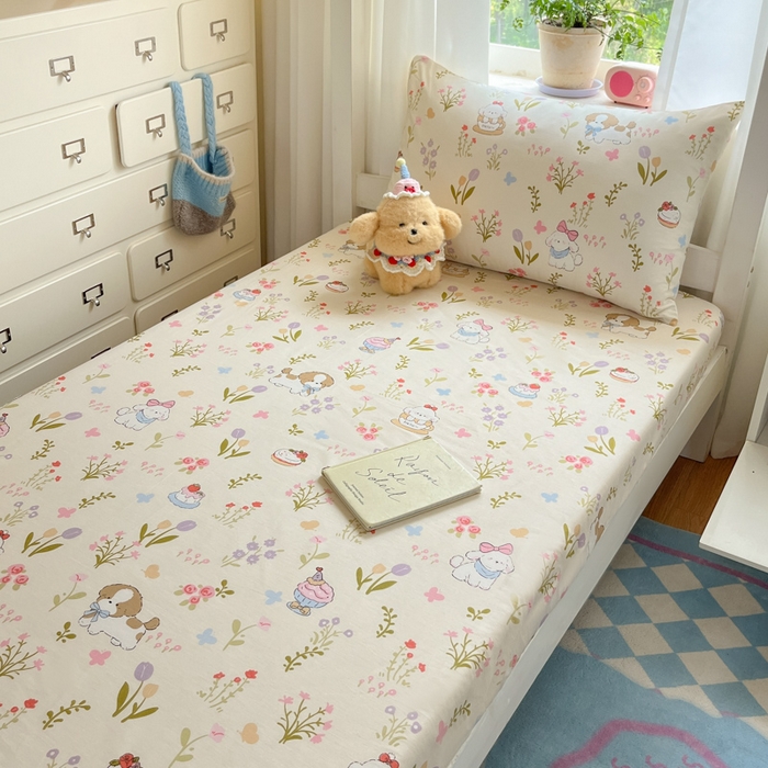 91家纺网 家纺一手货源 找家纺 寻米 2025新款全棉印花学生季学生三件套 花园小狗