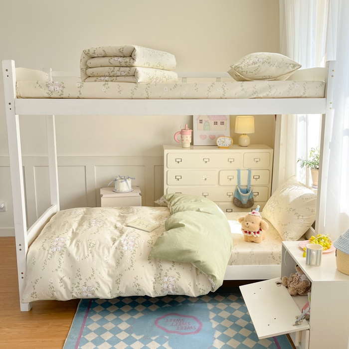 91家纺网 家纺一手货源 找家纺 寻米 2025新款全棉印花学生季学生三件套 花园小兔