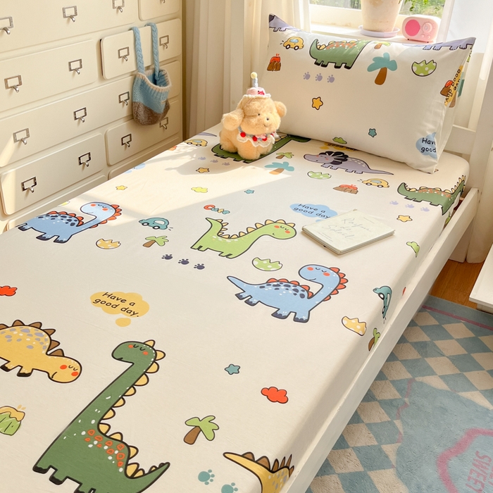 91家纺网 家纺一手货源 找家纺 寻米 2025新款全棉印花学生季学生三件套 恐龙乐园