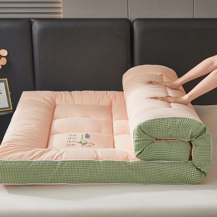 91家纺网 家纺一手货源 找家纺 富威堡2025新款酒店家用卧室褥子租房专用单人学生宿舍折叠加厚床垫软垫 负离子-玉粉色