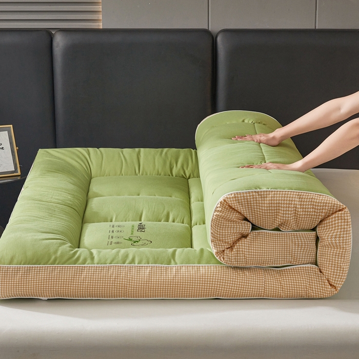 91家纺网 家纺一手货源 找家纺 富威堡2025新款酒店家用卧室褥子租房专用单人学生宿舍折叠加厚床垫软垫 负离子-抹茶绿