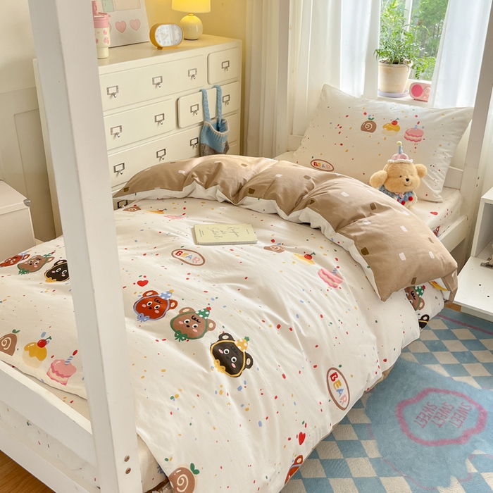 91家纺网 家纺一手货源 找家纺 寻米 2025新款全棉印花学生季学生三件套 快乐熊仔