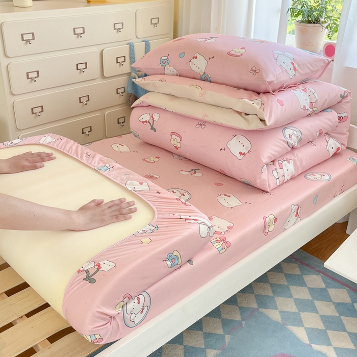 91家纺网 家纺一手货源 找家纺 寻米 2025新款全棉印花学生季学生三件套 松饼小喵