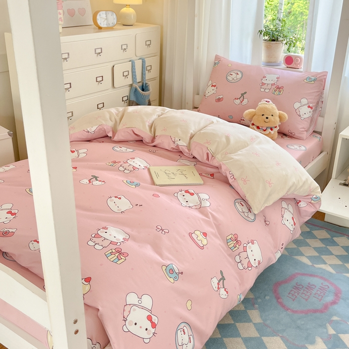 91家纺网 家纺一手货源 找家纺 寻米 2025新款全棉印花学生季学生三件套 松饼小喵