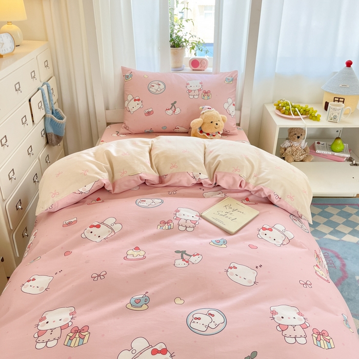 91家纺网 家纺一手货源 找家纺 寻米 2025新款全棉印花学生季学生三件套 松饼小喵