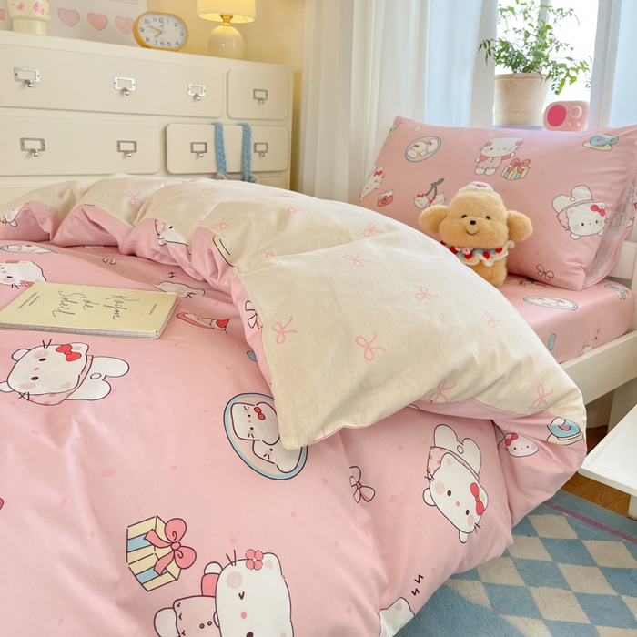 91家纺网 家纺一手货源 找家纺 寻米 2025新款全棉印花学生季学生三件套 松饼小喵