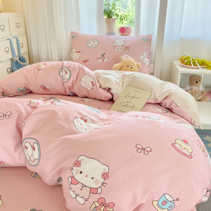 91家纺网 家纺一手货源 找家纺 寻米 2025新款全棉印花学生季学生三件套 松饼小喵