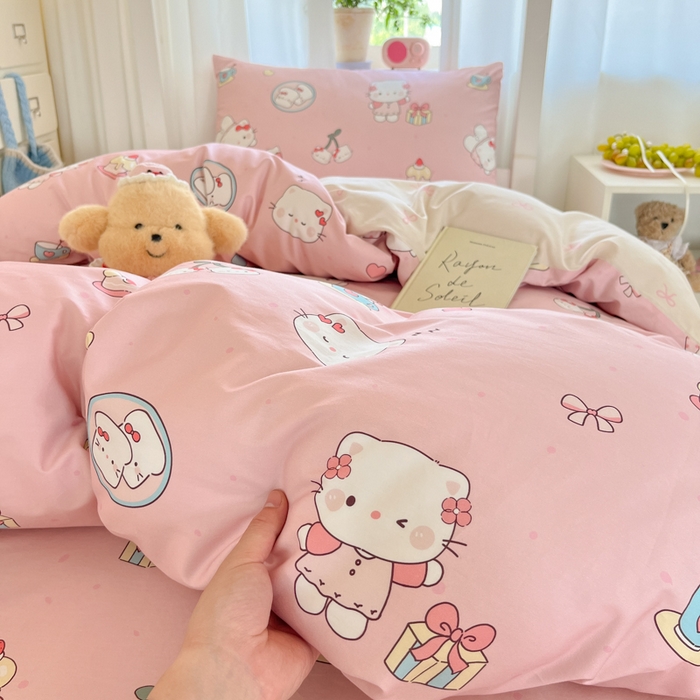 91家纺网 家纺一手货源 找家纺 寻米 2025新款全棉印花学生季学生三件套 松饼小喵