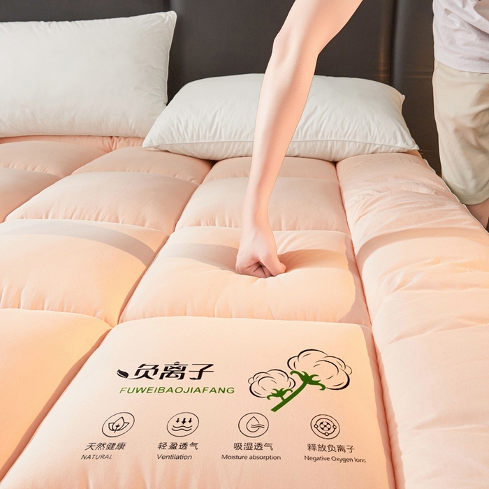 91家纺网 家纺一手货源 找家纺 富威堡2025新款酒店家用卧室褥子租房专用单人学生宿舍折叠加厚床垫软垫 负离子-玉粉色