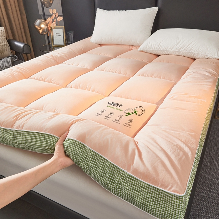 91家纺网 家纺一手货源 找家纺 富威堡2025新款酒店家用卧室褥子租房专用单人学生宿舍折叠加厚床垫软垫 负离子-玉粉色