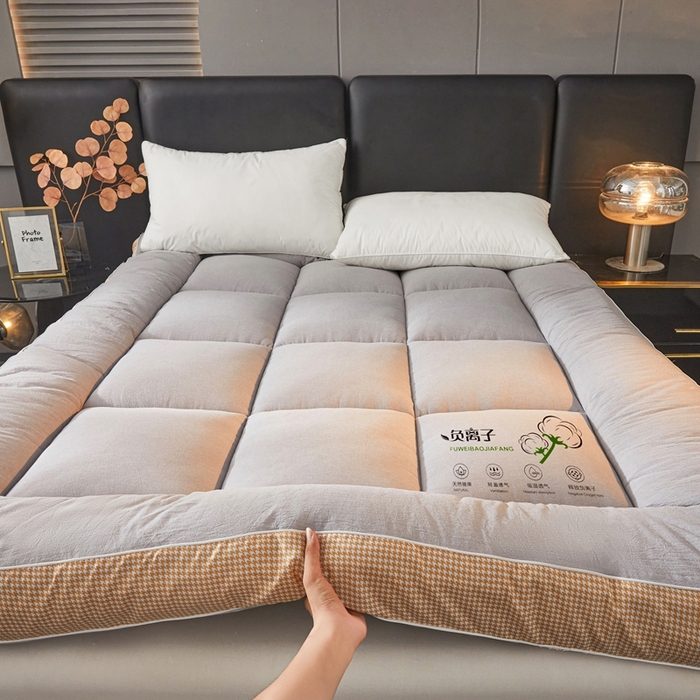 91家纺网 家纺一手货源 找家纺 富威堡2025新款酒店家用卧室褥子租房专用单人学生宿舍折叠加厚床垫软垫 负离子-绅士灰