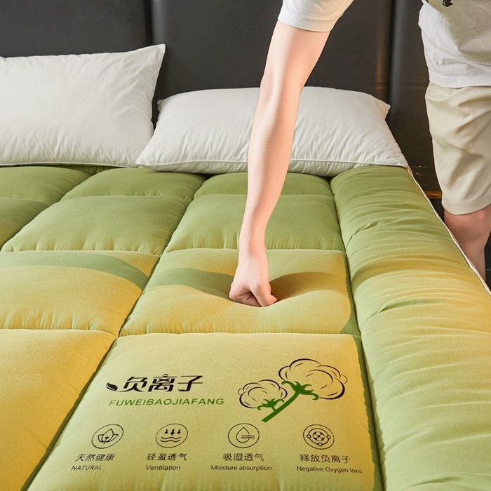 91家纺网 家纺一手货源 找家纺 富威堡2025新款酒店家用卧室褥子租房专用单人学生宿舍折叠加厚床垫软垫 负离子-抹茶绿