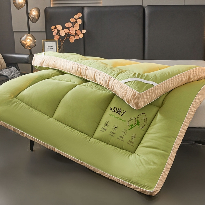 91家纺网 家纺一手货源 找家纺 富威堡2025新款酒店家用卧室褥子租房专用单人学生宿舍折叠加厚床垫软垫 负离子-抹茶绿