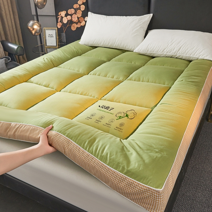 91家纺网 家纺一手货源 找家纺 富威堡2025新款酒店家用卧室褥子租房专用单人学生宿舍折叠加厚床垫软垫 负离子-抹茶绿