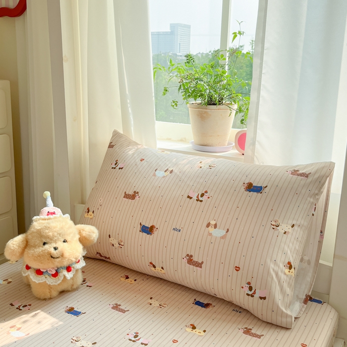 91家纺网 家纺一手货源 找家纺 寻米 2025新款全棉印花学生季学生三件套 小狗没烦恼-卡其色