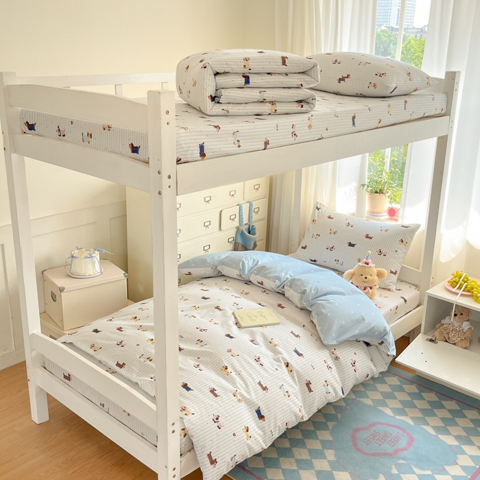 91家纺网 家纺一手货源 找家纺 寻米 2025新款全棉印花学生季学生三件套 小狗没烦恼-蓝