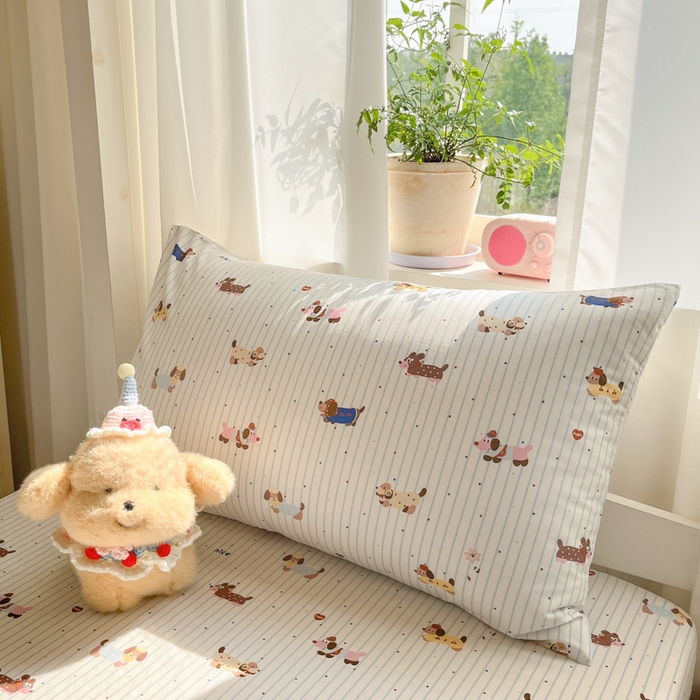 91家纺网 家纺一手货源 找家纺 寻米 2025新款全棉印花学生季学生三件套 小狗没烦恼-蓝