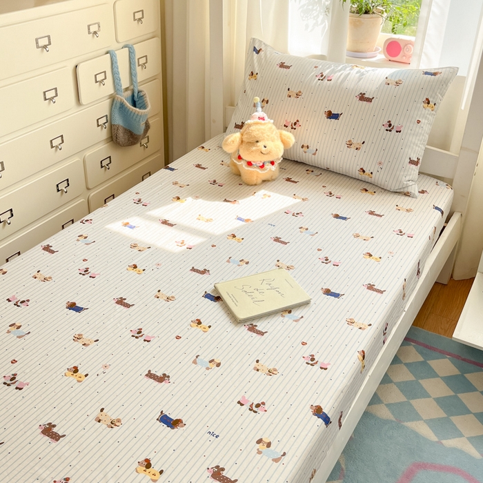 91家纺网 家纺一手货源 找家纺 寻米 2025新款全棉印花学生季学生三件套 小狗没烦恼-蓝