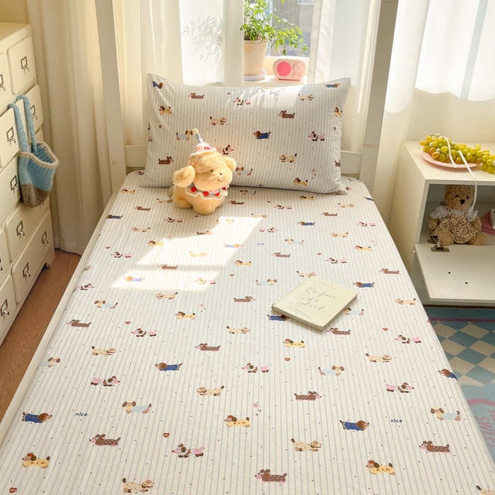 91家纺网 家纺一手货源 找家纺 寻米 2025新款全棉印花学生季学生三件套 小狗没烦恼-蓝