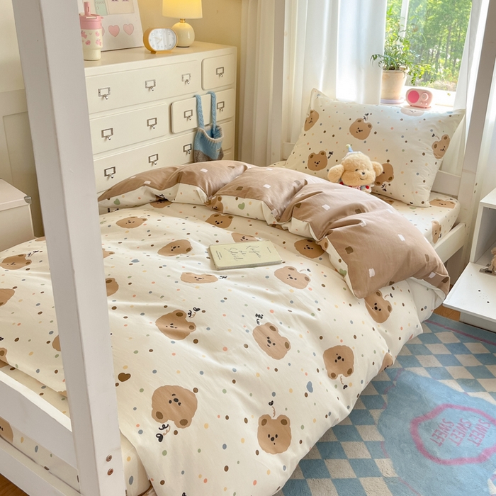 91家纺网 家纺一手货源 找家纺 寻米 2025新款全棉印花学生季学生三件套 小熊软糖