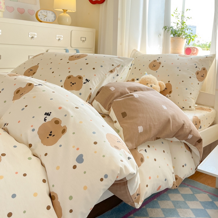 寻米 2025新款全棉印花学生季学生三件套 小熊软糖