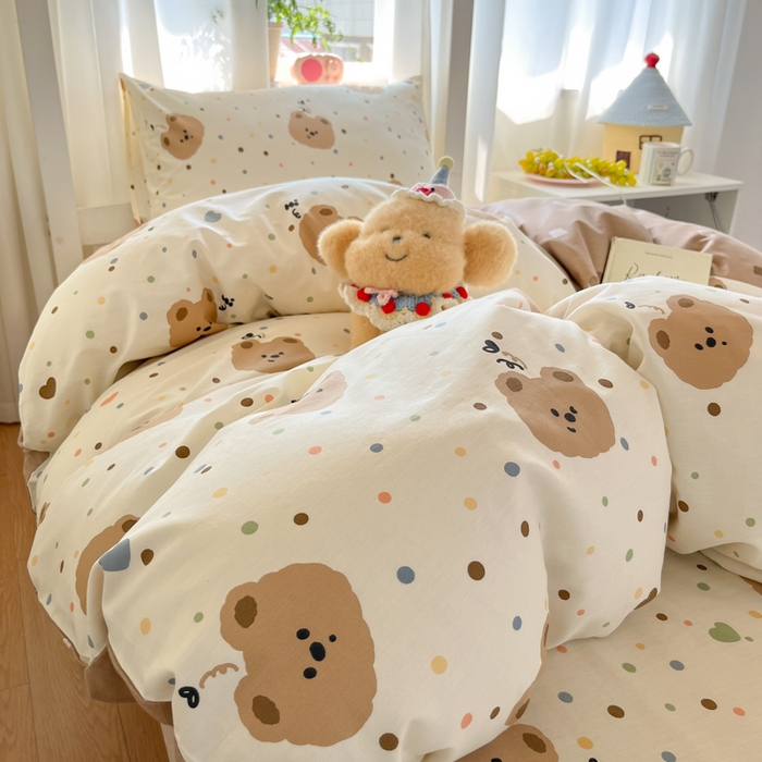 91家纺网 家纺一手货源 找家纺 寻米 2025新款全棉印花学生季学生三件套 小熊软糖