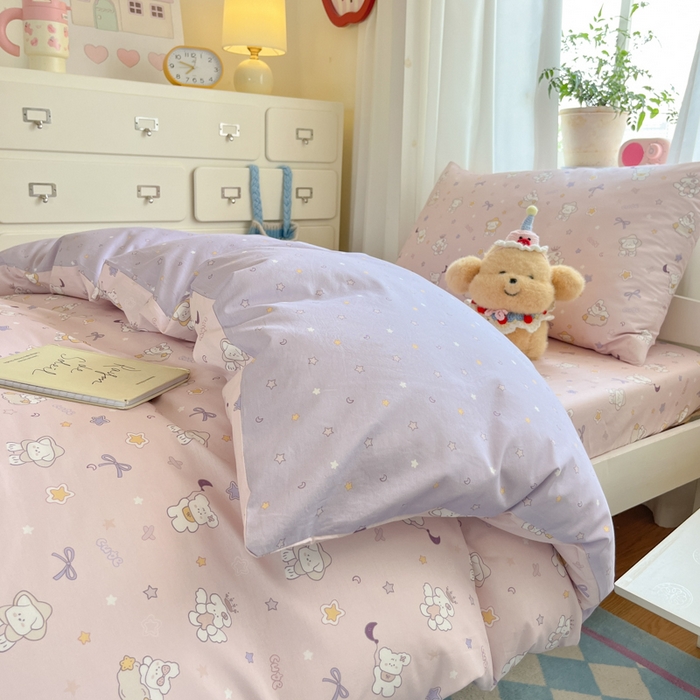 91家纺网 家纺一手货源 找家纺 寻米 2025新款全棉印花学生季学生三件套 芋泥啵啵