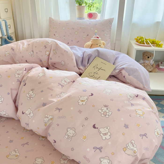 91家纺网 家纺一手货源 找家纺 寻米 2025新款全棉印花学生季学生三件套 芋泥啵啵