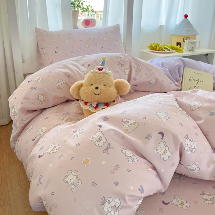 91家纺网 家纺一手货源 找家纺 寻米 2025新款全棉印花学生季学生三件套 芋泥啵啵