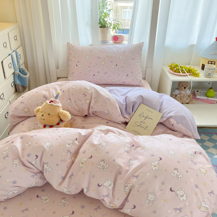 91家纺网 家纺一手货源 找家纺 寻米 2025新款全棉印花学生季学生三件套 芋泥啵啵