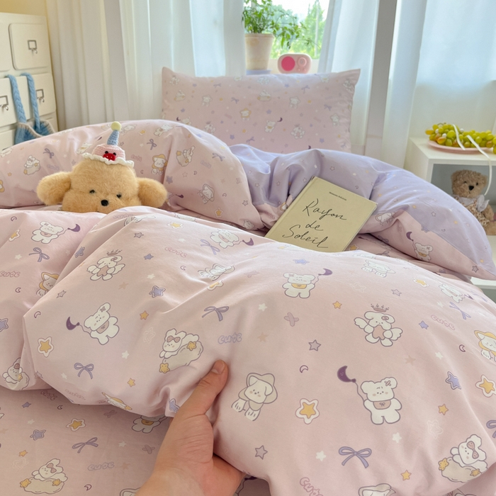 91家纺网 家纺一手货源 找家纺 寻米 2025新款全棉印花学生季学生三件套 芋泥啵啵