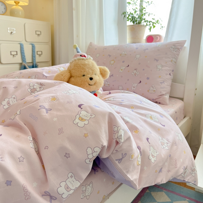 91家纺网 家纺一手货源 找家纺 寻米 2025新款全棉印花学生季学生三件套 芋泥啵啵