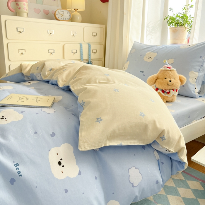 91家纺网 家纺一手货源 找家纺 寻米 2025新款全棉印花学生季学生三件套 云朵小熊